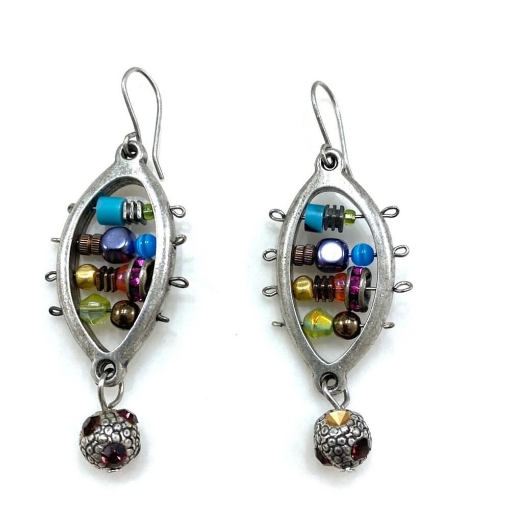 Silver Multicolor Beaded Earrings